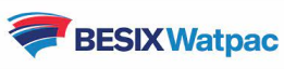 The image features the logo of BESIX Watpac. The logo includes a graphic with blue and red curved stripes on the left and the text "BESIX Watpac" on the right. The word "BESIX" is in bold blue letters, and "Watpac" is in lighter blue letters.