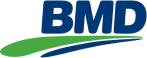 Logo featuring the letters "BMD" in bold, blue uppercase font. Below the letters is a green swoosh that starts from the bottom left and curves upward, extending underneath the text.